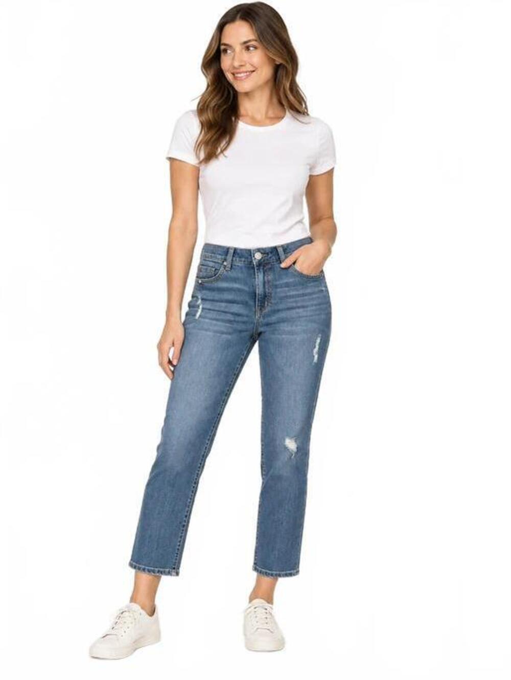 Democracy Ab Solution Jeans Women’s 4P Blue Distressed Crop Straight Leg